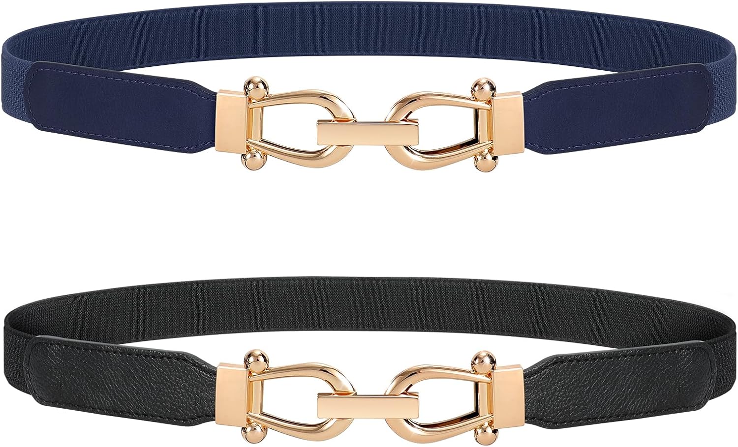 JASGOOD Women Stretchy Waist Belt Retro Elastic Skinny Belt for Ladies with Gold Buckle