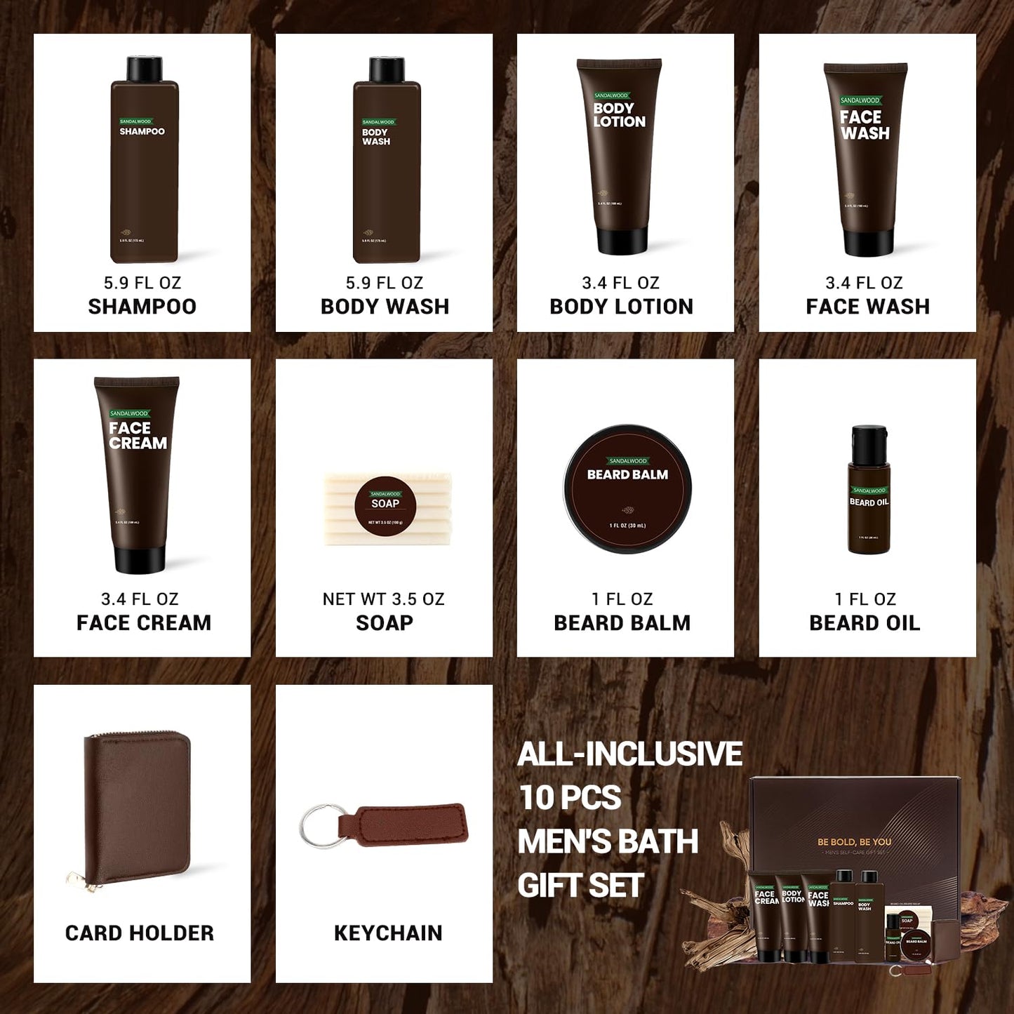 Rinse & Robust Gifts for Men, Christmas Gifts for Men, Sandalwood Holiday Bath & Body Grooming Mens Gift Sets, Birthday Gift Ideas for Dad Boyfriend Husband Valentines, Holiday Grooming Gift Sets