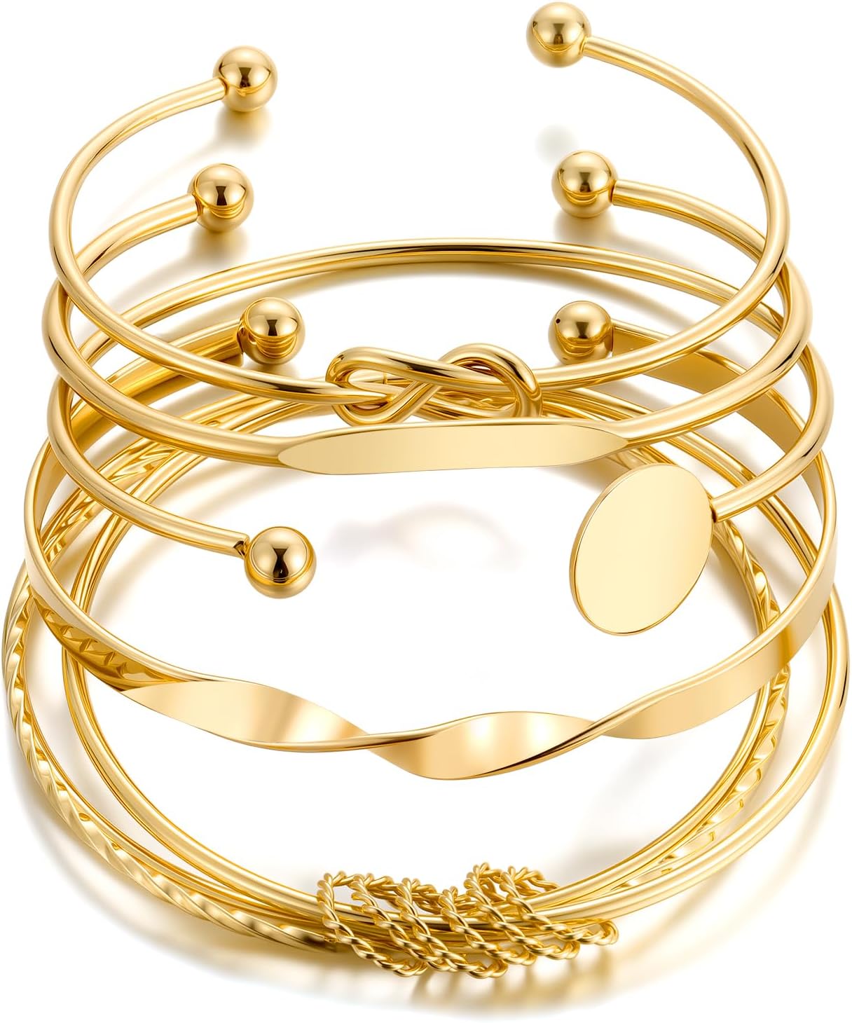 ÌF ME Gold Bangle Bracelets for Women, Indian Bangles Stackable Set, Multi Layer Textured 14K Gold Plated Chunky Bracelets Boho Jewelrys Set