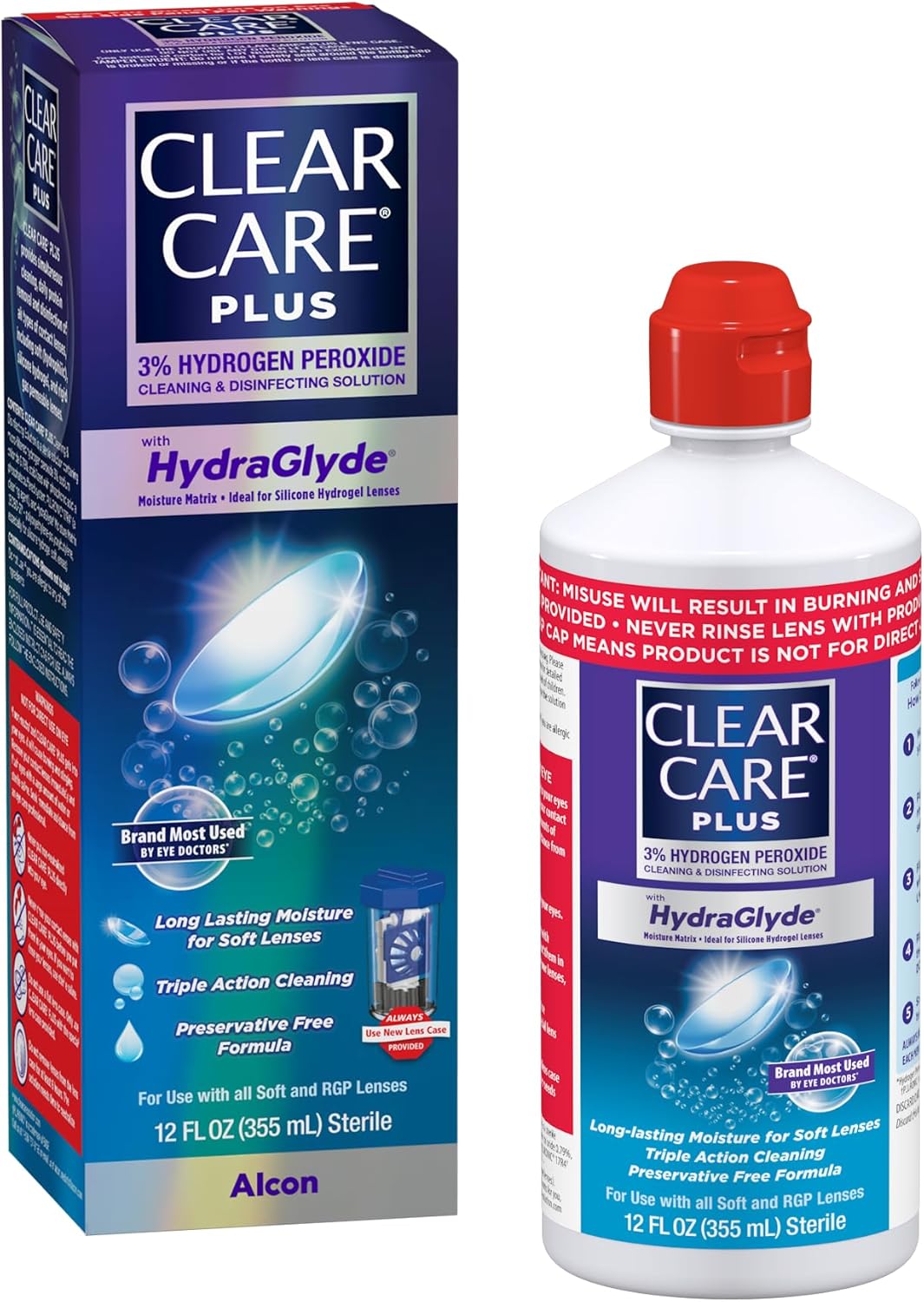 Clear Care Plus Cleaning Solution with Lens Case, Twin Pack, Multi, 12 Oz, Pack of 2