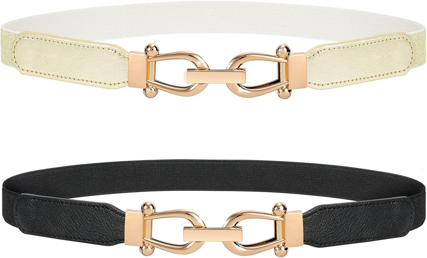 JASGOOD Women Stretchy Waist Belt Retro Elastic Skinny Belt for Ladies with Gold Buckle