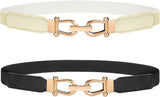 JASGOOD Women Stretchy Waist Belt Retro Elastic Skinny Belt for Ladies with Gold Buckle
