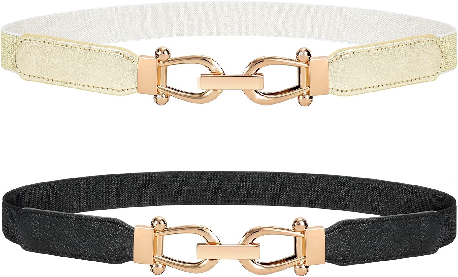 JASGOOD Women Stretchy Waist Belt Retro Elastic Skinny Belt for Ladies with Gold Buckle