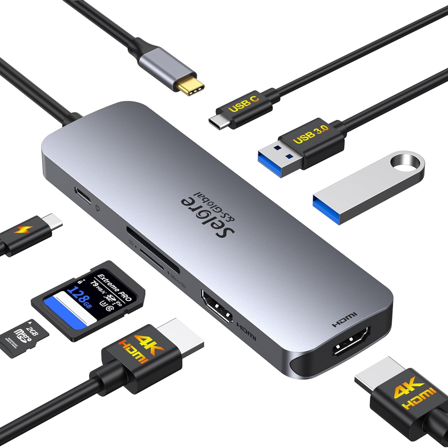 USB C Adapter for MacBook Pro/Air M1 M2 M3 2021 2020 2019 13" 15" 16", 6 in 1 USB-C Hub MacBook Pro Accessories with 3 USB 3.0 Ports,USB C to SD/TF Card Reader and 100W Thunderbolt 3 PD Port