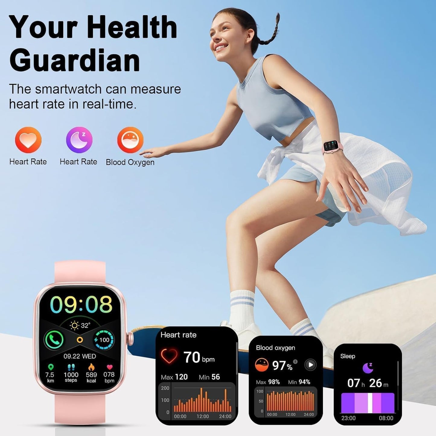 Smart Watch(Answer/Make Call), 1.91" Smartwatch for Men Women,2025 Fitness Watch with 110+ Sport Modes, Fitness Activity Tracke with Pedometer/Sleep Monitor/Heart Rate/IP68 Waterproof,for Android iOS