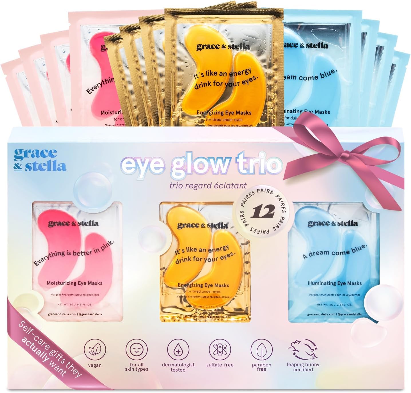 grace & stella Award Winning Under Eye Mask - Christmas Gifts for Teens, Self Care Gifts for Women, Reduce Dark Circles, Puffy Eyes, Undereye Bags, Wrinkles, Under Eye Patches - (24 Pairs, Pink)