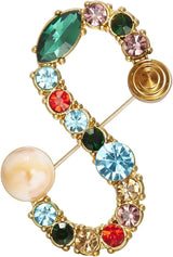 RINHOO Crystal Pearl Initial Brooch Gold Plated Enamel Colorful Letter Alphabet Breastpin Pin Jewelry for GIFTS