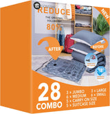 24 Pack Vacuum Storage Bags with Electric Pump, (5 Jumbo, 5 Large, 5 Medium, 5 Small, 4 Roll Up Bags) Space Saver Bag for Clothes, Mattress, Blanket, Duvets, Pillows, Comforters,Travel