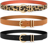 VONMELLI 3 Pack Women's Leather Belts for Jeans Dresses Ladies Waist Belt with Fashion Gold Buckle