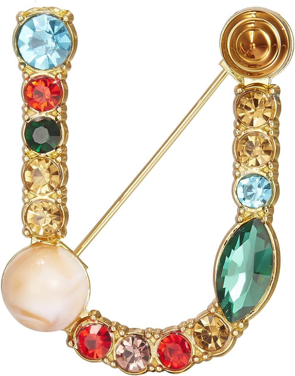 RINHOO Crystal Pearl Initial Brooch Gold Plated Enamel Colorful Letter Alphabet Breastpin Pin Jewelry for GIFTS