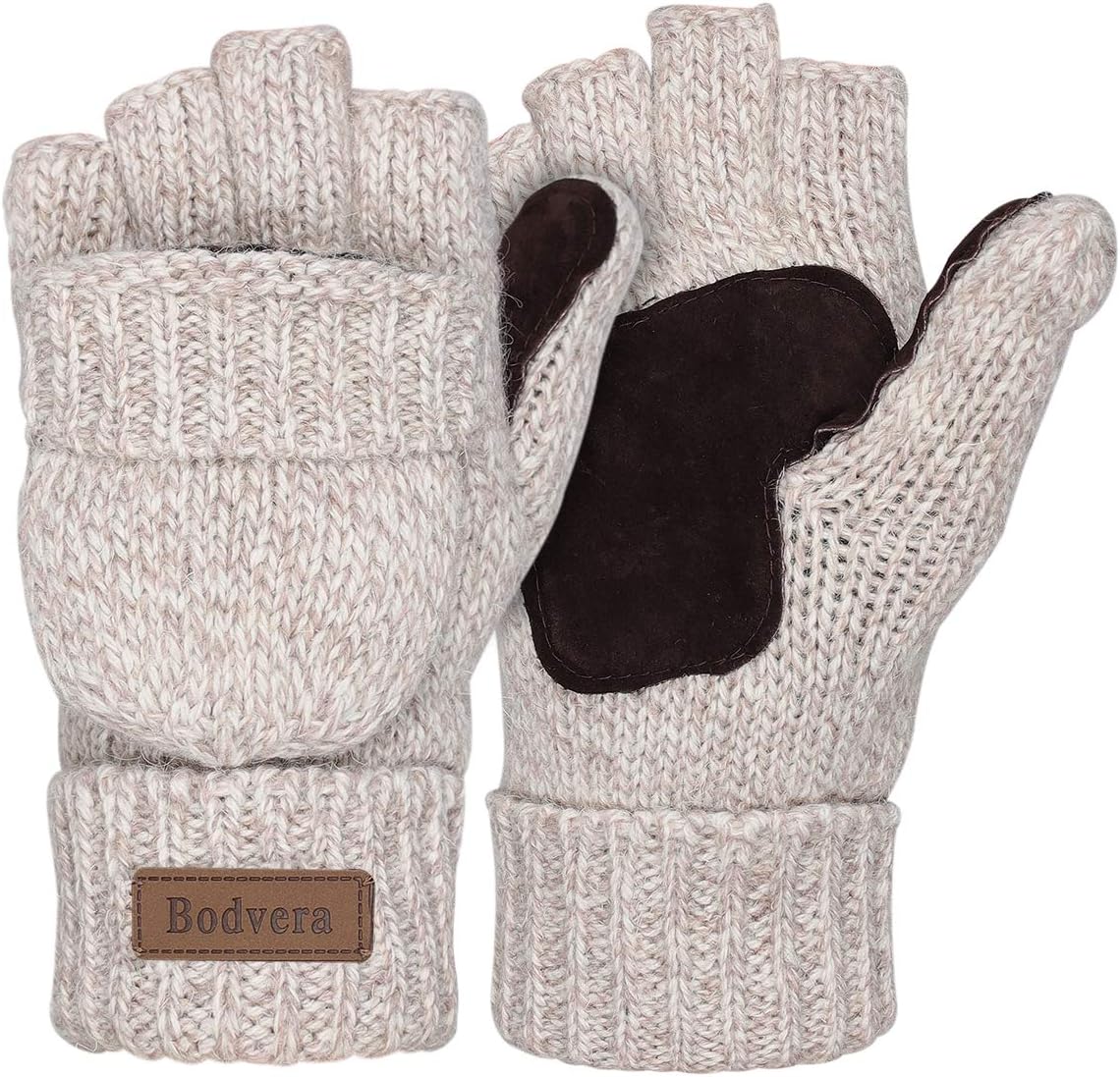 Thermal Insulation Fingerless Texting Wool Gloves for Women and Men Winter Warm Knitted Convertible Mittens Flap