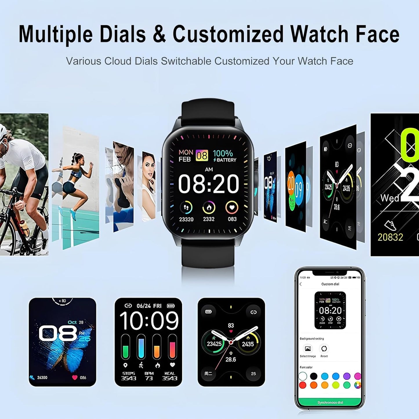 1.91" Smart Watch,Fitness Tracker,Smart Watches for Men and Women with Message Call Function,120+ Sport Modes, IP68 Waterproof,24 Hours Heart Rate/Sleep Monitor,for Android/iOS