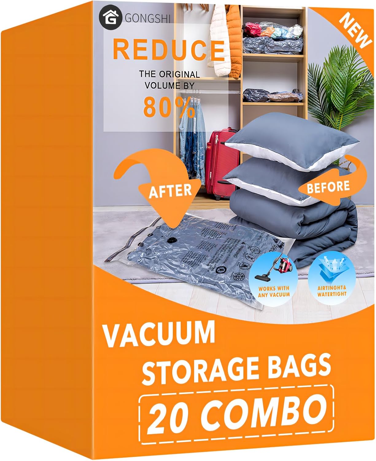 24 Pack Vacuum Storage Bags with Electric Pump, (5 Jumbo, 5 Large, 5 Medium, 5 Small, 4 Roll Up Bags) Space Saver Bag for Clothes, Mattress, Blanket, Duvets, Pillows, Comforters,Travel