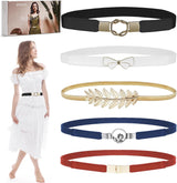 EAONE Skinny Belts for Women 5 Pack, Fashion Dress Belts Stretch Women Waist Belts Plus Size Elastic Waist Band for Dresses