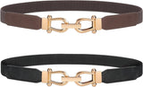 JASGOOD Women Stretchy Waist Belt Retro Elastic Skinny Belt for Ladies with Gold Buckle