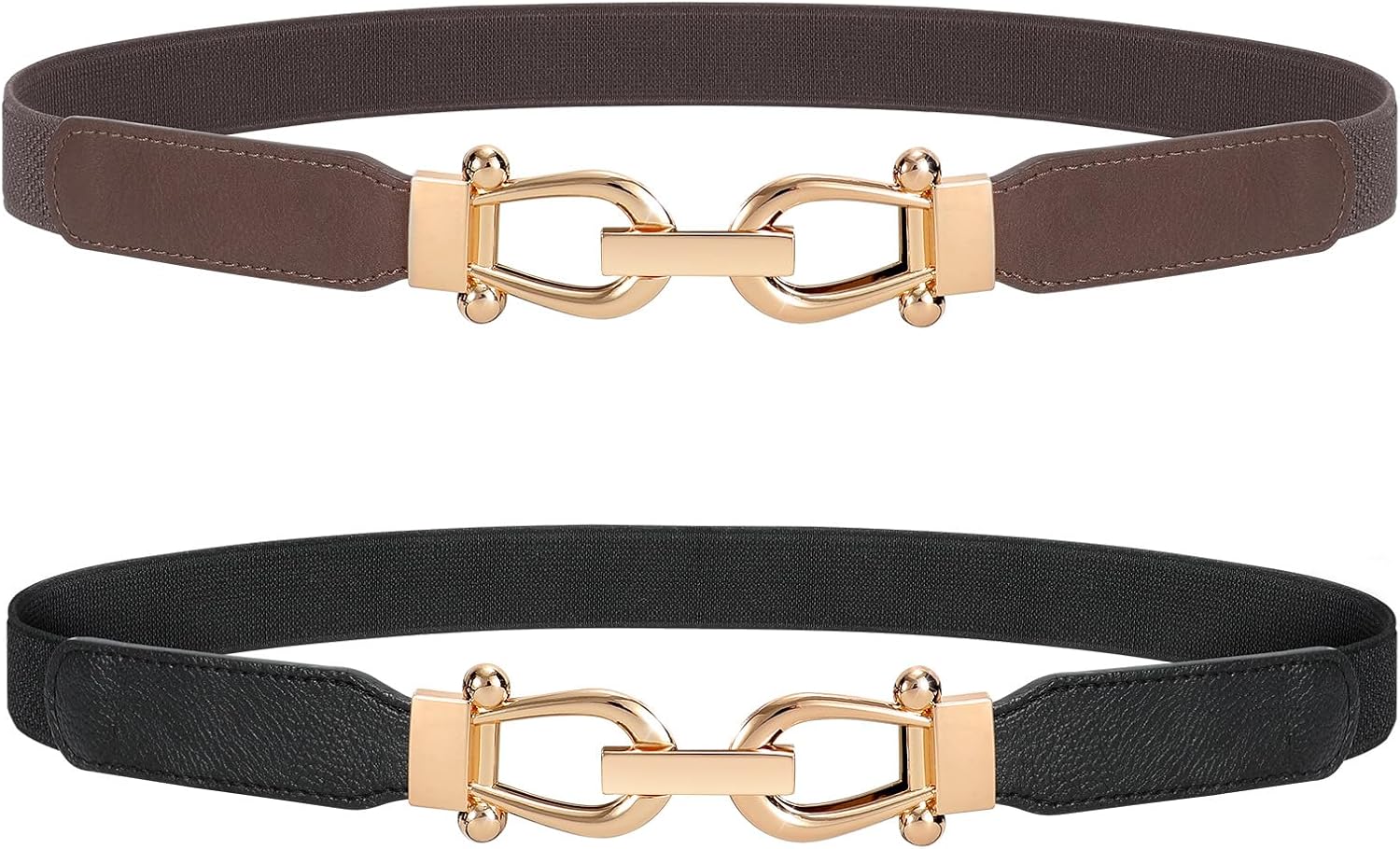 JASGOOD Women Stretchy Waist Belt Retro Elastic Skinny Belt for Ladies with Gold Buckle