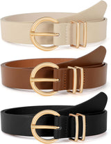 VONMELLI 3 Pack Women's Leather Belts for Jeans Dresses Ladies Waist Belt with Fashion Gold Buckle