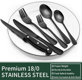 EWFEN 24-Piece Silverware Set with Steak Knives, Food-Grade Stainless Steel Tableware Cutlery Set for 4, Mirror Finished Flatware Utensil for Home Restaurant Black