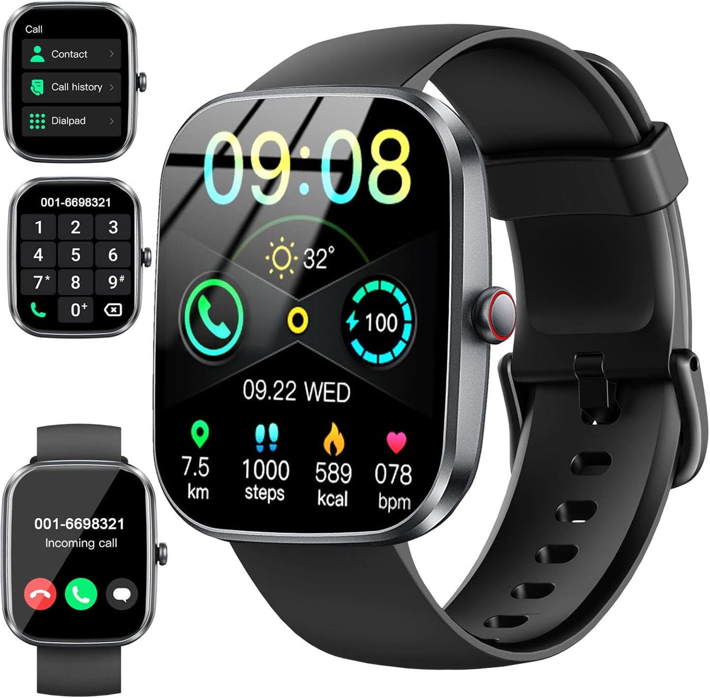 Smart Watch(Answer/Make Call), 1.91" Smartwatch for Men Women,2025 Fitness Watch with 110+ Sport Modes, Fitness Activity Tracke with Pedometer/Sleep Monitor/Heart Rate/IP68 Waterproof,for Android iOS