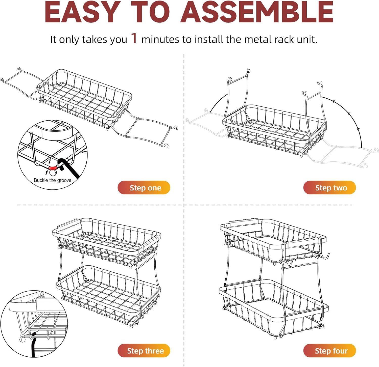 2 Tier Large Fruit Basket for Kitchen Counter with 2 Mobile Banana Hangers, 2025 Pro Detachable Metal Fruit Bowl with Wooden Handle, Fruit Holder for Bread Snack Veggies with Protective Mats