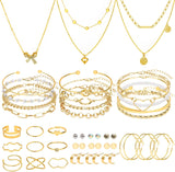 NEWITIN 49 Pieces Gold Jewelry Set for Women Fashion Jewelry Gold Plated Necklace Bracelet Ring Earrings Set for Women