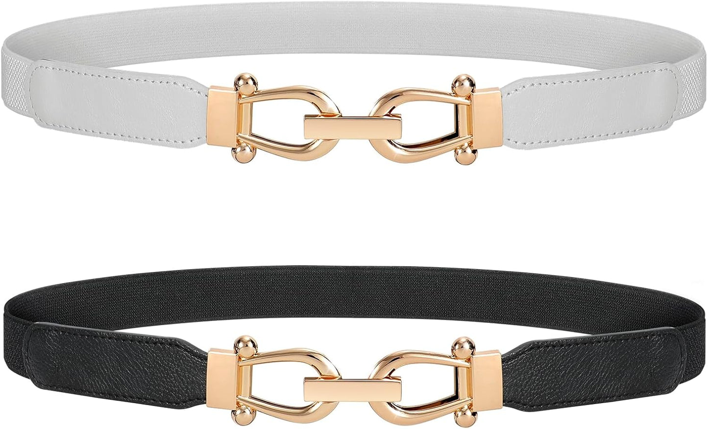 JASGOOD Women Stretchy Waist Belt Retro Elastic Skinny Belt for Ladies with Gold Buckle