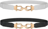 JASGOOD Women Stretchy Waist Belt Retro Elastic Skinny Belt for Ladies with Gold Buckle