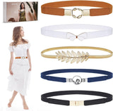 EAONE Skinny Belts for Women 5 Pack, Fashion Dress Belts Stretch Women Waist Belts Plus Size Elastic Waist Band for Dresses