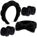 VELSCRUN 6 Pack Spa Headband, Makeup Headband, Face Wash Headbands, Skincare Headbands, Brown Sponge Hair Band Bow Tie Spa Head Band for Washing Face Wristband Set Hair Accessories for Women