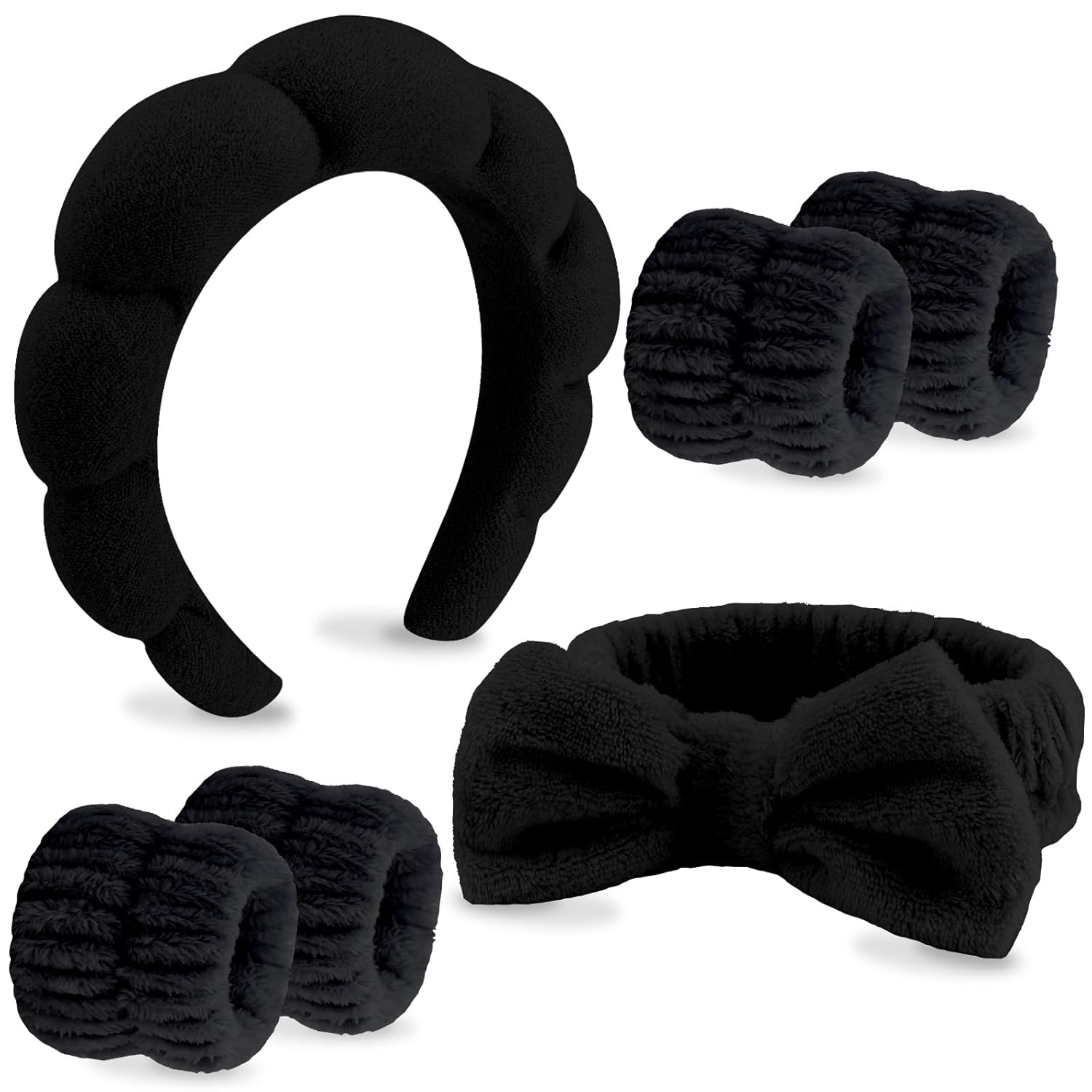 VELSCRUN 6 Pack Spa Headband, Makeup Headband, Face Wash Headbands, Skincare Headbands, Brown Sponge Hair Band Bow Tie Spa Head Band for Washing Face Wristband Set Hair Accessories for Women