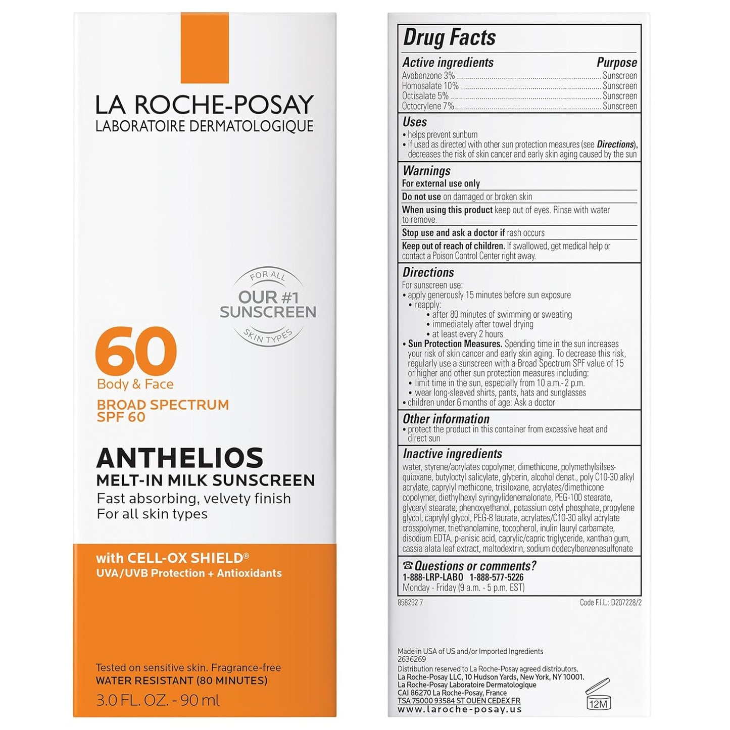 La Roche-Posay Anthelios Melt-In Milk Sunscreen SPF 60, Sunscreen For Body & Face, Broad SPF + Antioxidants, Oil Free, Lightweight & Fast Absorbing, Oxybenzone Free