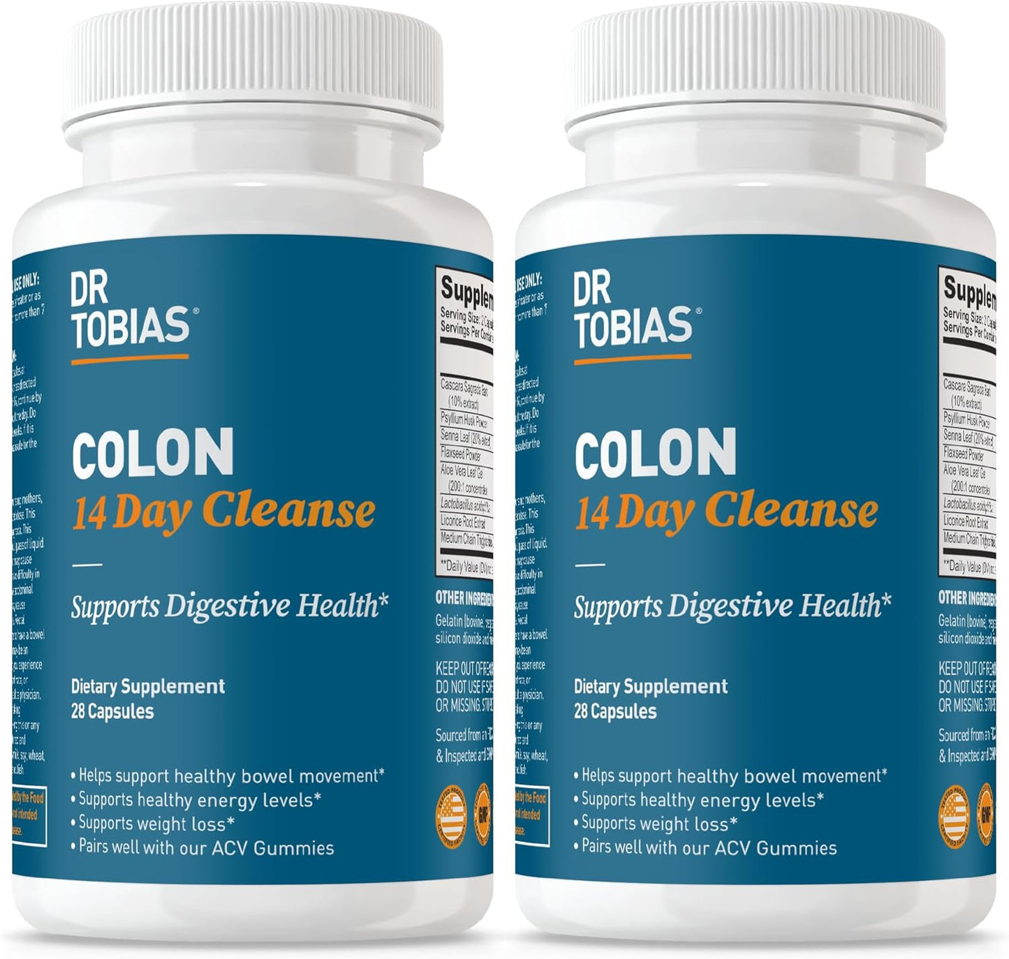Dr. Tobias Colon 14 Day Cleanse, Advanced Gut Cleanse Detox for Women & Men with Cascara Sagrada, Psyllium Husk, Senna Leaf & Probiotics, Non-GMO Colon Cleanse, 1 Bottle of 28 Capsules (1-2 Daily)