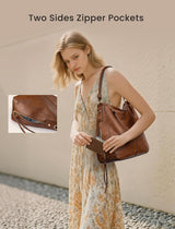 Realer Hobo Crossbody Bags for Women Designer Faux Leather Hobo Handbags Retro Large Size Shoulder Bag Bucket Purse
