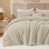 BEDELITE Fleece Comforter Set -Super Soft & Warm Fluffy Cream White Bedding, Luxury Fuzzy Heavy Bed Set for Winter with 2 Pillow Cases