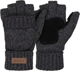 Thermal Insulation Fingerless Texting Wool Gloves for Women and Men Winter Warm Knitted Convertible Mittens Flap