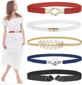 EAONE Skinny Belts for Women 5 Pack, Fashion Dress Belts Stretch Women Waist Belts Plus Size Elastic Waist Band for Dresses