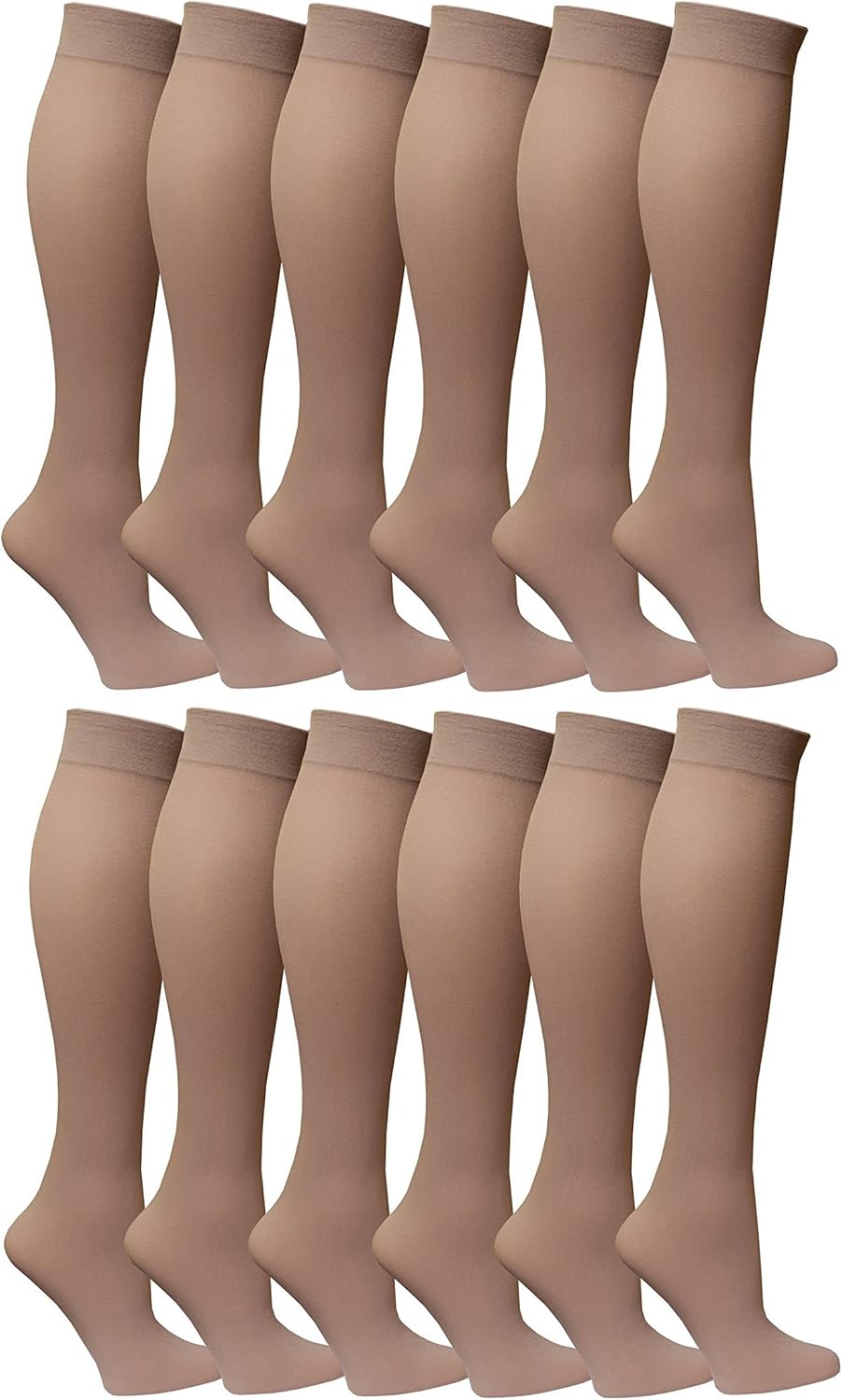 Winterlace Women’s Trouser Socks, Opaque Stretchy Nylon Knee High, Many Colors, 6 or 12 Pairs