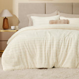 BEDELITE Fleece Comforter Set -Super Soft & Warm Fluffy Cream White Bedding, Luxury Fuzzy Heavy Bed Set for Winter with 2 Pillow Cases