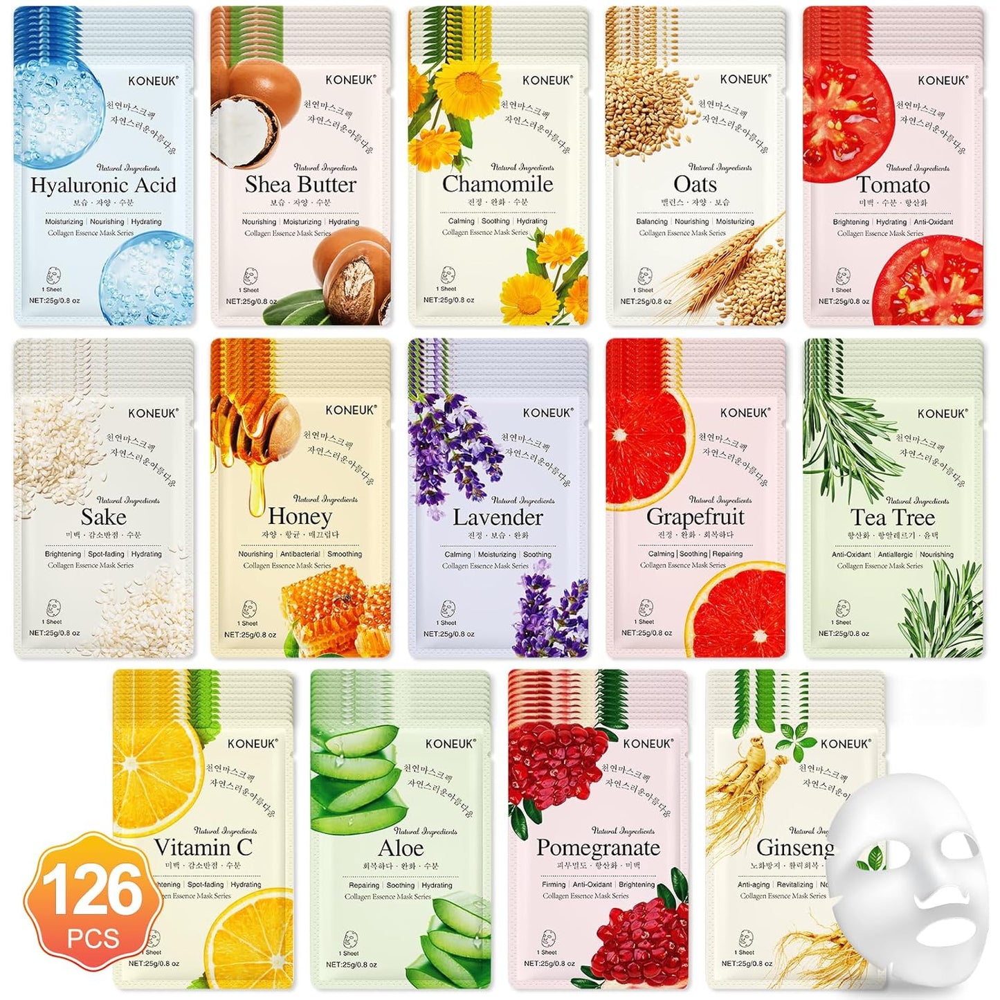 14 Pack Sheet Face Masks Skincare, Hydrating Face Masks Suitable for Dry Skin, Bulk Facial Mask Set for Women Skin Care, Face Mask Gifts Set for Face Spa