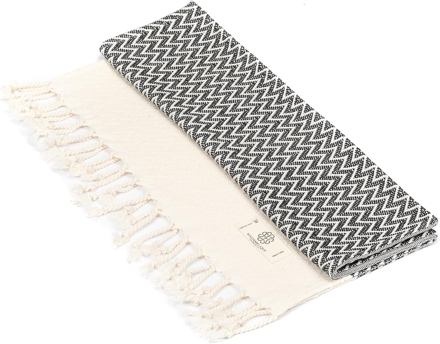 Madamelique Exclusive Hand Towels Set of 2-18 x 40 Inches - Decorative Bathroom Peshtemal Towel for Hand, Face, Hair, Yoga, Tea, Dishcloth, Kitchen and Bath - 100% Pure Cotton (Black)