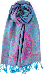 Achillea Reversible Paisley Pashmina Rave Scarf – Exotic Indian Shawls and Wraps for Evening Dresses, Festivals, All Seasons