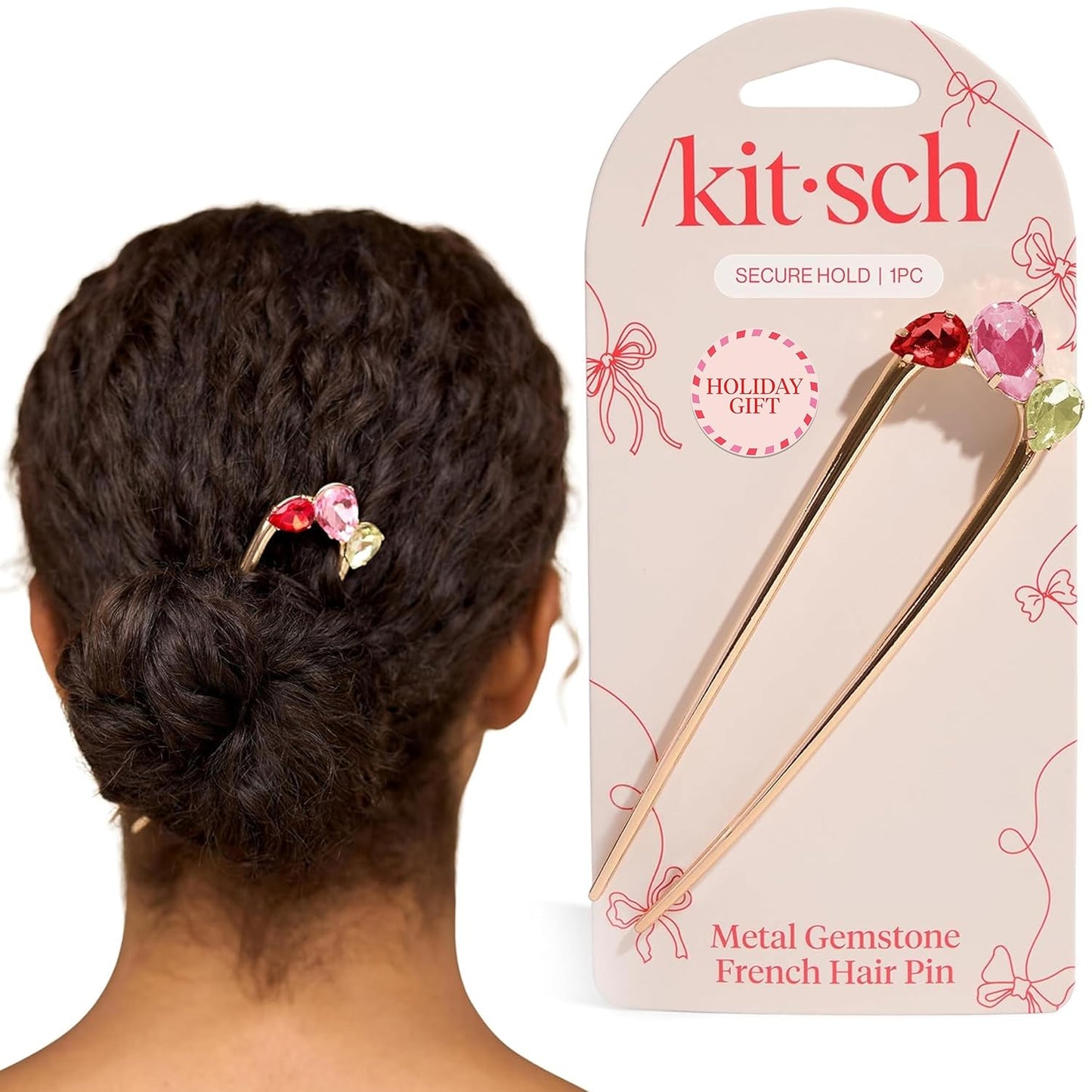 Kitsch French Hair Pins for Women – Elegant & Durable Metal Hair Fork for Updos, Chignon, Bun & Twist Hairstyles, Secure Hold All Day, Comfortable Fit | Ideal Gifts for Women- Gold, 1pc