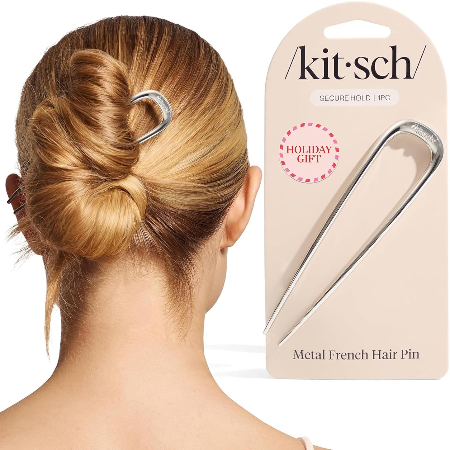 Kitsch French Hair Pins for Women – Elegant & Durable Metal Hair Fork for Updos, Chignon, Bun & Twist Hairstyles, Secure Hold All Day, Comfortable Fit | Ideal Gifts for Women- Gold, 1pc