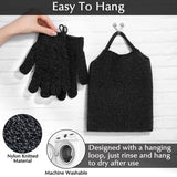 Anezus Exfoliating Back Scrubber Bath Gloves Set, Exfoliating Shower Towel with Shower Gloves for Body Scrub, Back Cleaner Wash Gloves to Remove Dead Skin (Black)