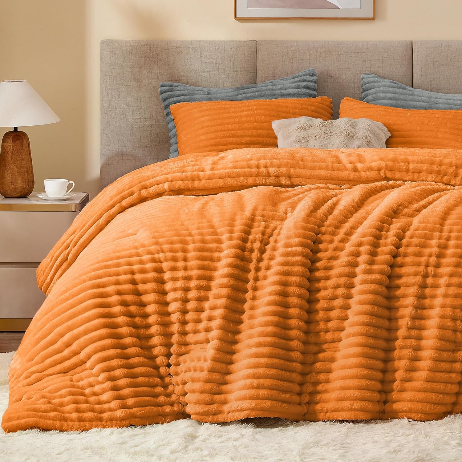 BEDELITE Fleece Comforter Set -Super Soft & Warm Fluffy Cream White Bedding, Luxury Fuzzy Heavy Bed Set for Winter with 2 Pillow Cases