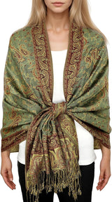 Achillea Reversible Paisley Pashmina Rave Scarf – Exotic Indian Shawls and Wraps for Evening Dresses, Festivals, All Seasons
