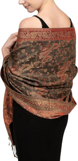 Achillea Reversible Paisley Pashmina Rave Scarf – Exotic Indian Shawls and Wraps for Evening Dresses, Festivals, All Seasons