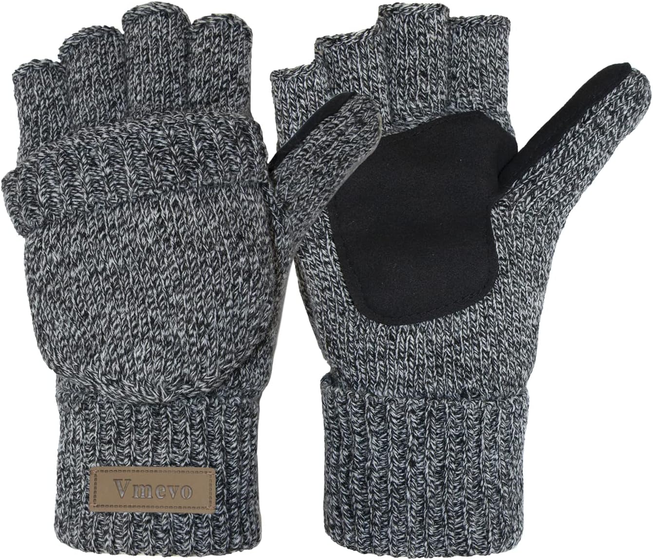 ViGrace Winter Knitted Convertible Fingerless Gloves Wool Mittens Warm Mitten Glove for Women and Men