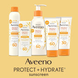 Aveeno Protect + Hydrate Sunscreen Moisturizing Lotion with Prebiotic Oat, Broad SPF60, Paraben, & Oil Free, Weightless, Water & Sweat Resistant (80-min) for Sensitive Skin, 12 Fl Oz