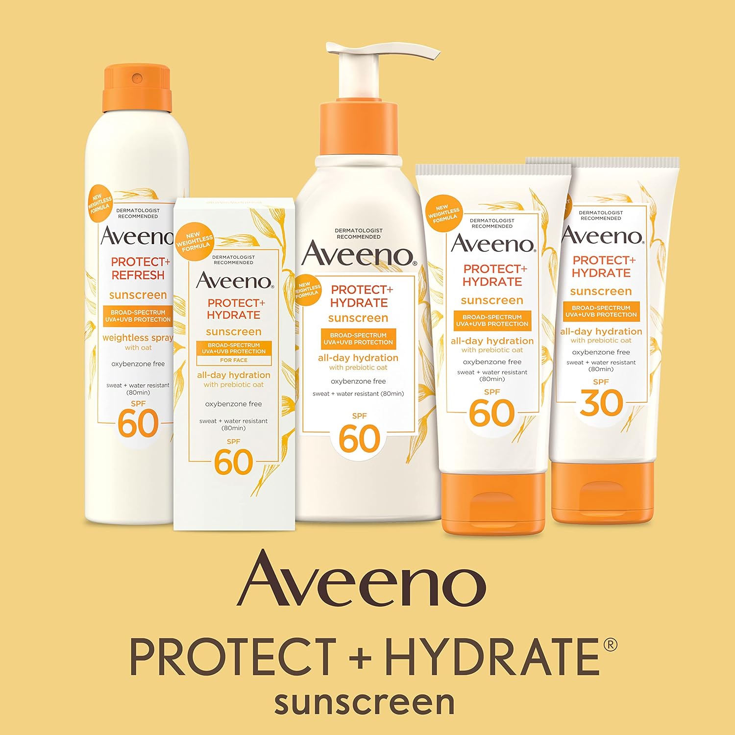Aveeno Protect + Hydrate Sunscreen Moisturizing Lotion with Prebiotic Oat, Broad SPF60, Paraben, & Oil Free, Weightless, Water & Sweat Resistant (80-min) for Sensitive Skin, 12 Fl Oz